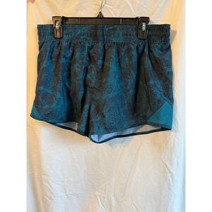 All in Motion Women Teal Black Crackle Print Running Shorts Size L Builtin Liner